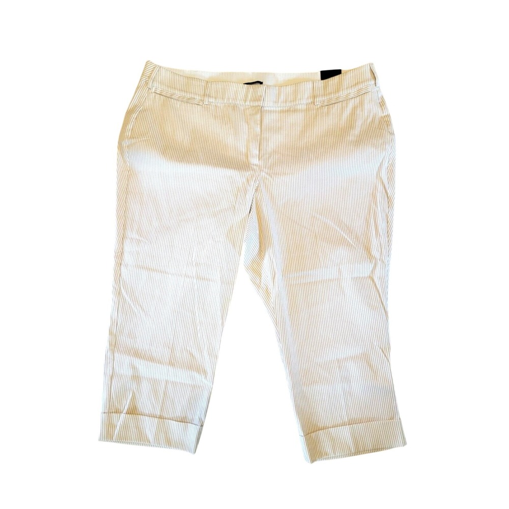 Lane Bryant 24‎ "The Lena" Cropped Cuffed Pants Tan/White Striped 24 NWT $70
